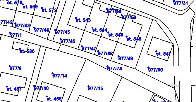 Parcela st. 977/48 v KÚ Husinec, Katastrální mapa