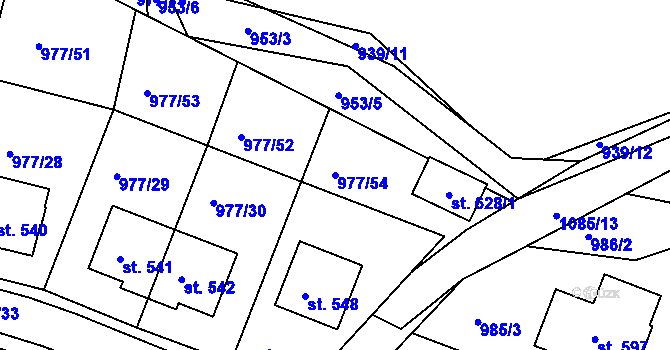 Parcela st. 977/54 v KÚ Husinec, Katastrální mapa
