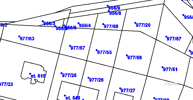 Parcela st. 977/55 v KÚ Husinec, Katastrální mapa