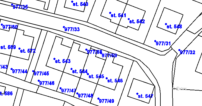 Parcela st. 977/59 v KÚ Husinec, Katastrální mapa