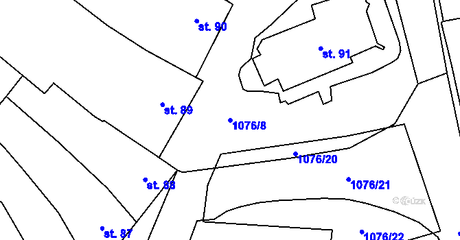 Parcela st. 1076/8 v KÚ Husinec, Katastrální mapa
