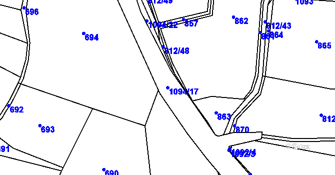 Parcela st. 1094/17 v KÚ Husinec, Katastrální mapa