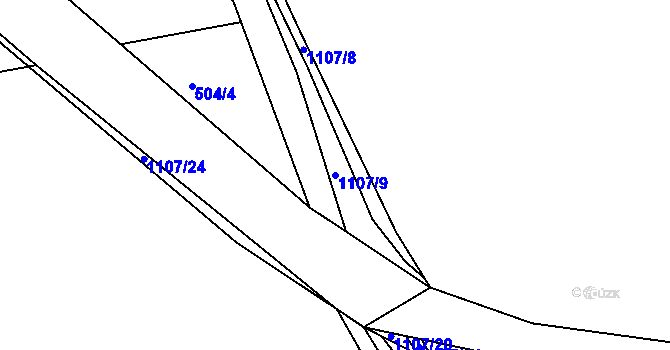Parcela st. 1107/9 v KÚ Husinec, Katastrální mapa