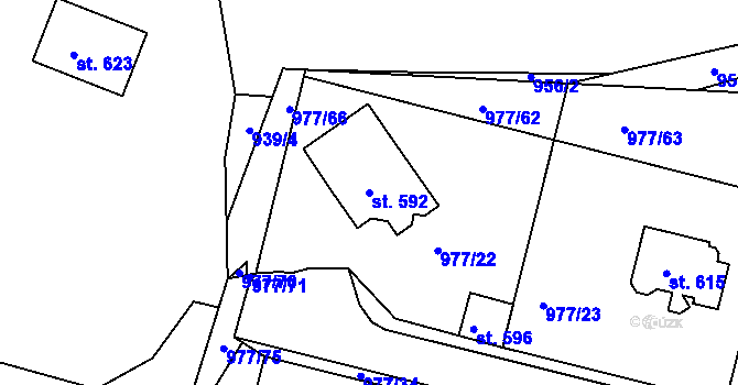 Parcela st. 592 v KÚ Husinec, Katastrální mapa