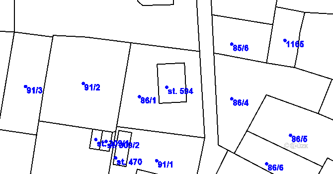 Parcela st. 594 v KÚ Husinec, Katastrální mapa