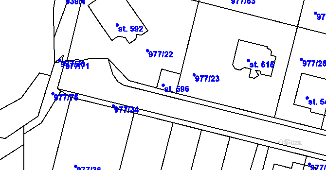 Parcela st. 596 v KÚ Husinec, Katastrální mapa