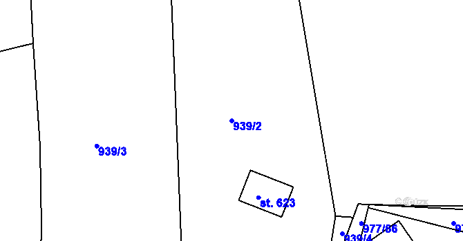 Parcela st. 939/2 v KÚ Husinec, Katastrální mapa