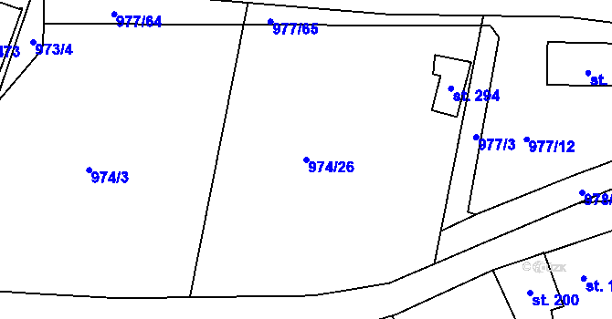 Parcela st. 974/26 v KÚ Husinec, Katastrální mapa