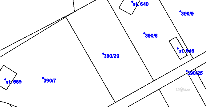 Parcela st. 390/29 v KÚ Husinec, Katastrální mapa
