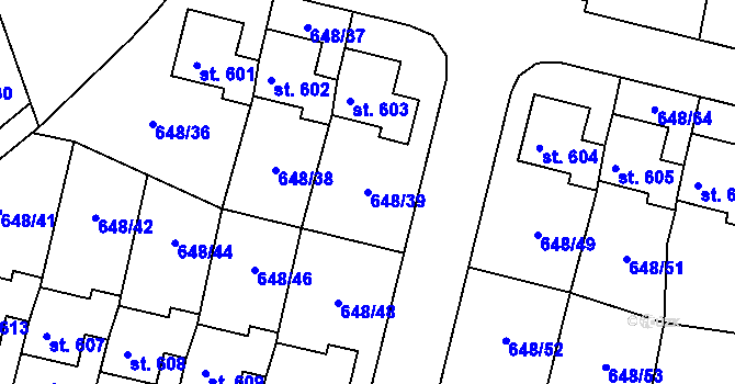 Parcela st. 648/39 v KÚ Husinec, Katastrální mapa