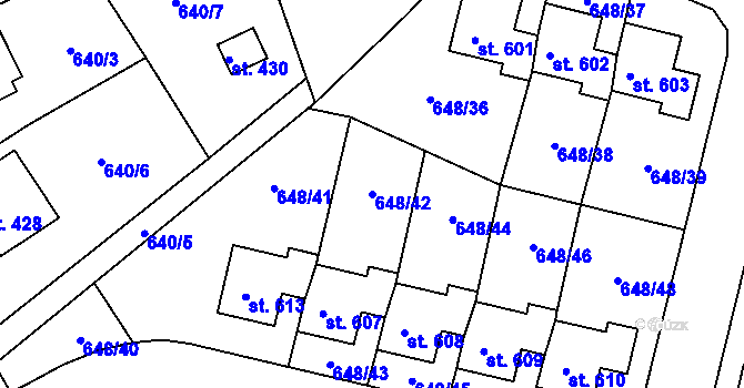 Parcela st. 648/42 v KÚ Husinec, Katastrální mapa