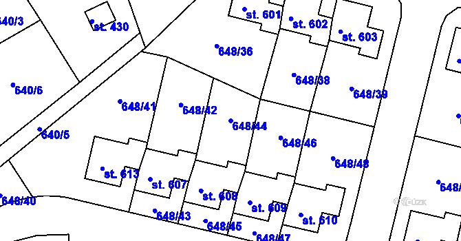 Parcela st. 648/44 v KÚ Husinec, Katastrální mapa