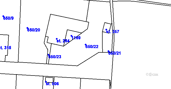 Parcela st. 650/22 v KÚ Husinec, Katastrální mapa