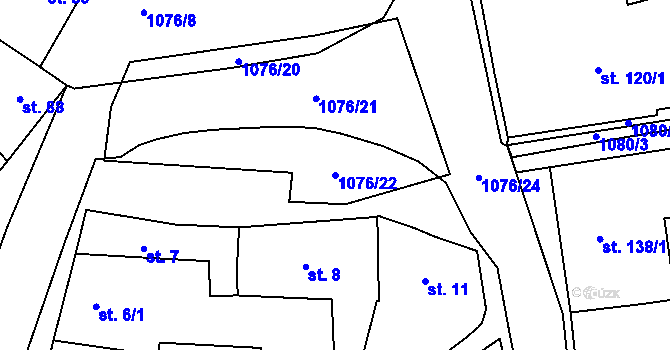 Parcela st. 1076/22 v KÚ Husinec, Katastrální mapa