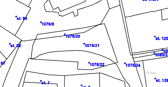 Parcela st. 1076/21 v KÚ Husinec, Katastrální mapa
