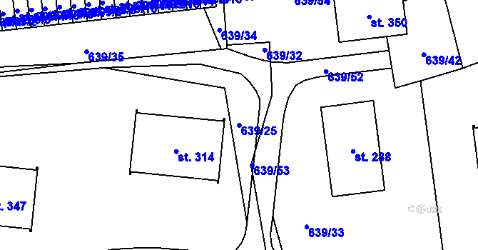 Parcela st. 639/25 v KÚ Husinec, Katastrální mapa