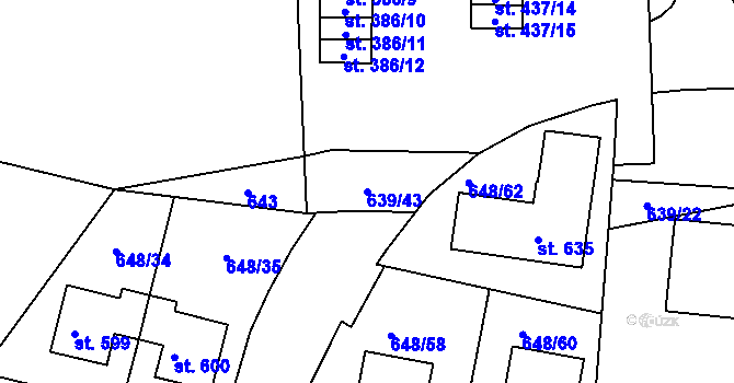 Parcela st. 639/43 v KÚ Husinec, Katastrální mapa