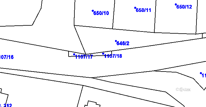 Parcela st. 1107/18 v KÚ Husinec, Katastrální mapa