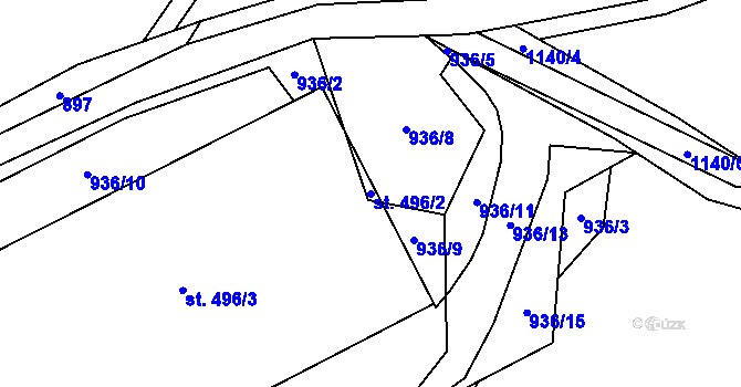 Parcela st. 496/2 v KÚ Husinec, Katastrální mapa