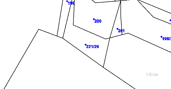 Parcela st. 221/26 v KÚ Husinec, Katastrální mapa