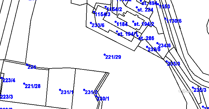 Parcela st. 221/29 v KÚ Husinec, Katastrální mapa