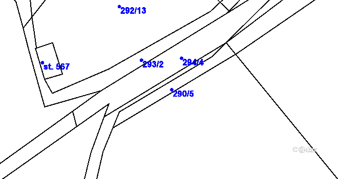 Parcela st. 290/5 v KÚ Husinec, Katastrální mapa