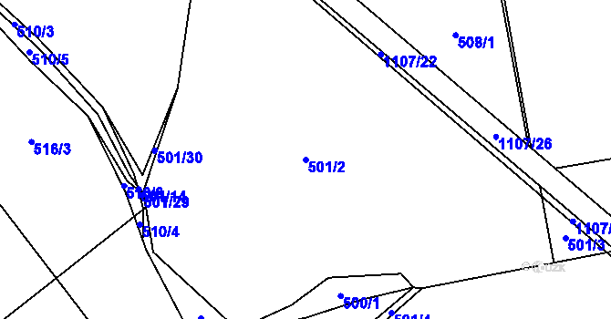 Parcela st. 501/2 v KÚ Husinec, Katastrální mapa