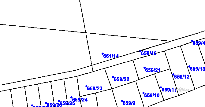 Parcela st. 661/14 v KÚ Husinec, Katastrální mapa