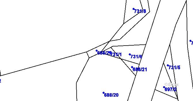 Parcela st. 688/22 v KÚ Husinec, Katastrální mapa