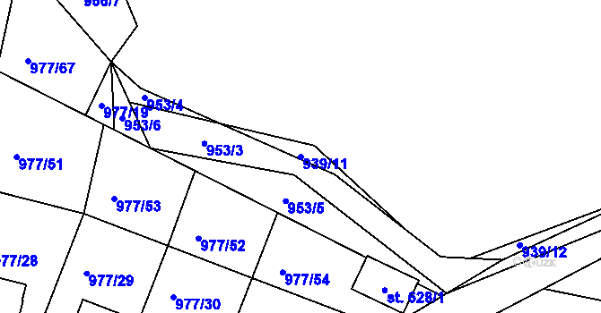 Parcela st. 939/11 v KÚ Husinec, Katastrální mapa
