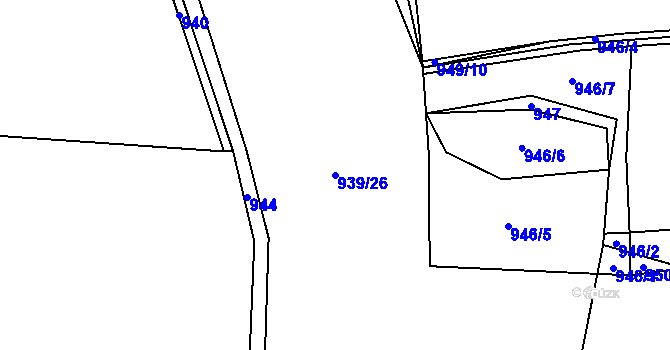 Parcela st. 939/26 v KÚ Husinec, Katastrální mapa