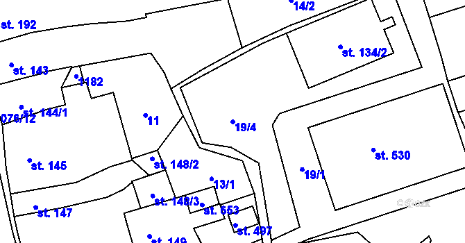 Parcela st. 19/4 v KÚ Husinec, Katastrální mapa