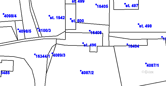 Parcela st. 496 v KÚ Huslenky, Katastrální mapa