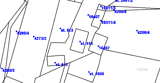 Parcela st. 514 v KÚ Huslenky, Katastrální mapa