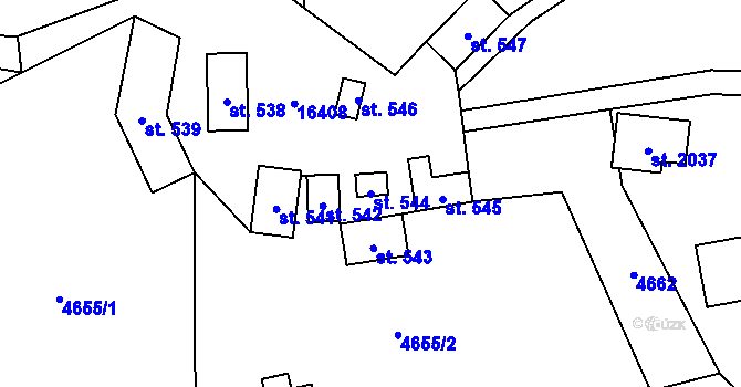 Parcela st. 544 v KÚ Huslenky, Katastrální mapa