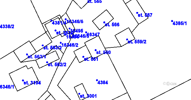 Parcela st. 560 v KÚ Huslenky, Katastrální mapa