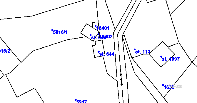 Parcela st. 644 v KÚ Huslenky, Katastrální mapa