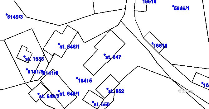 Parcela st. 647 v KÚ Huslenky, Katastrální mapa