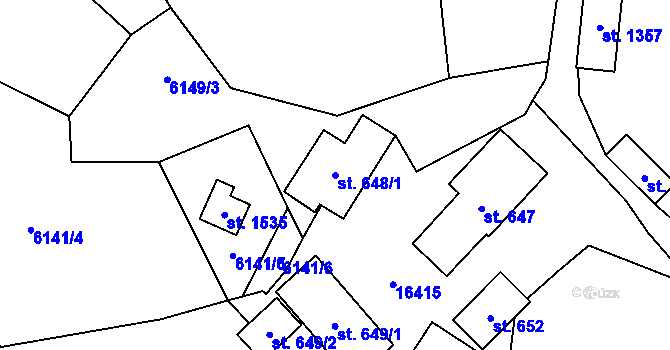 Parcela st. 648/1 v KÚ Huslenky, Katastrální mapa
