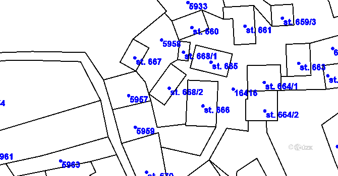 Parcela st. 668/2 v KÚ Huslenky, Katastrální mapa