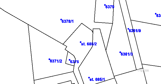 Parcela st. 685/2 v KÚ Huslenky, Katastrální mapa