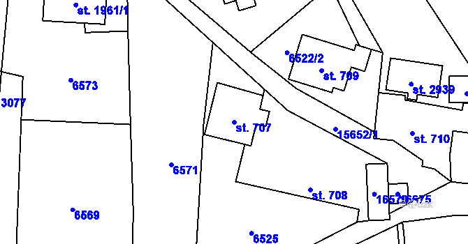 Parcela st. 707 v KÚ Huslenky, Katastrální mapa