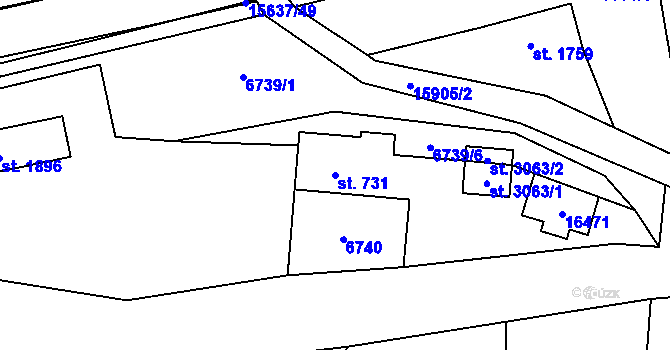 Parcela st. 731 v KÚ Huslenky, Katastrální mapa