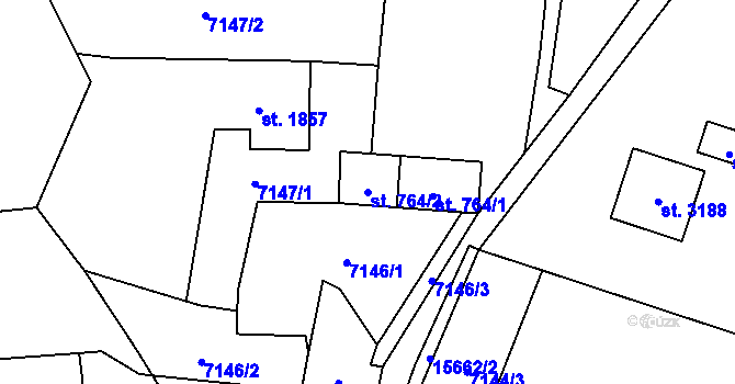 Parcela st. 764/2 v KÚ Huslenky, Katastrální mapa