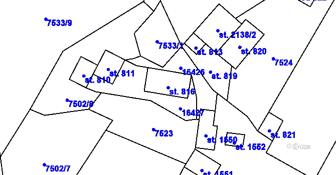 Parcela st. 816 v KÚ Huslenky, Katastrální mapa