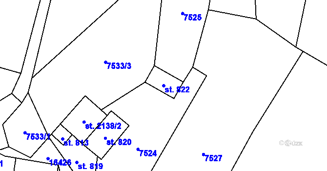 Parcela st. 822 v KÚ Huslenky, Katastrální mapa