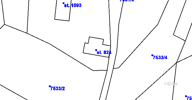 Parcela st. 824 v KÚ Huslenky, Katastrální mapa
