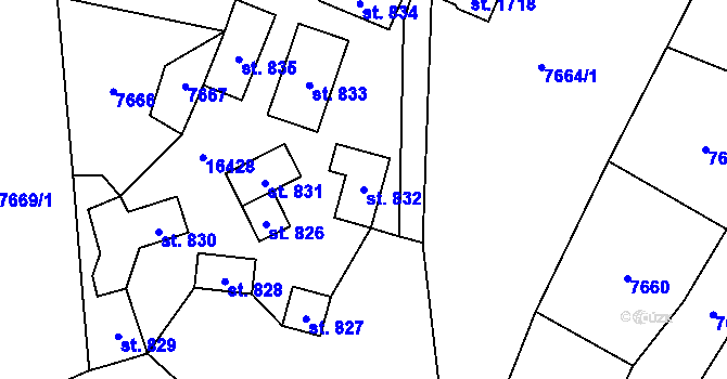 Parcela st. 832 v KÚ Huslenky, Katastrální mapa