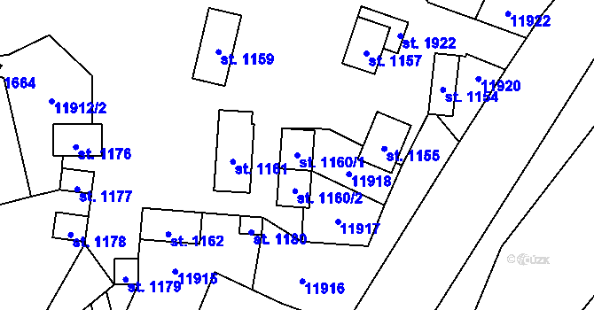 Parcela st. 1160/1 v KÚ Huslenky, Katastrální mapa