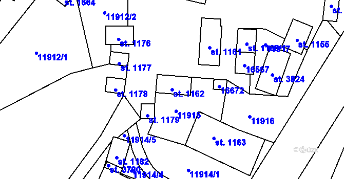 Parcela st. 1162 v KÚ Huslenky, Katastrální mapa